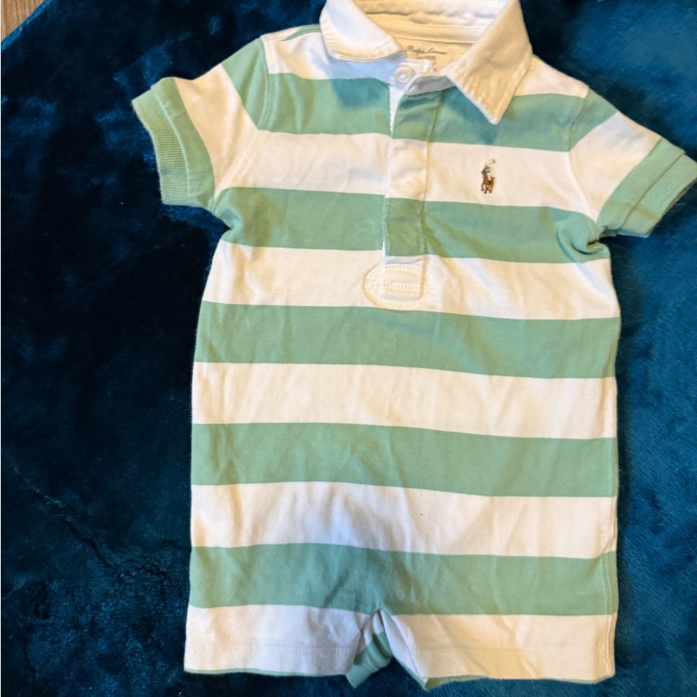 Ralph Lauren Kids Polo Romper in Green and White Stripes